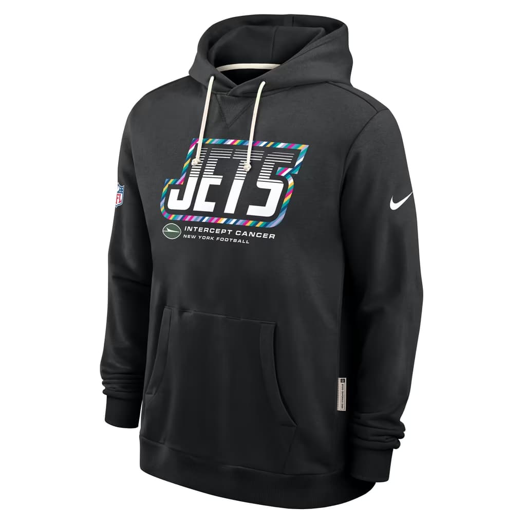 Men's New York Jets Black 2026 Crucial Catch Sideline Standard Issue Dri-FIT Pullover Hoodie